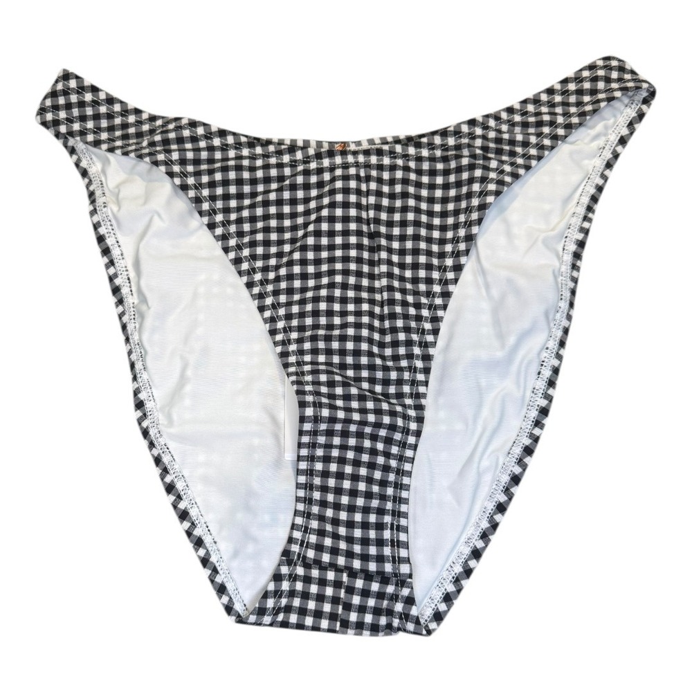 Good American Gingham Bikini Bottoms Black White High Cut Swim GSW1117‎ Medium